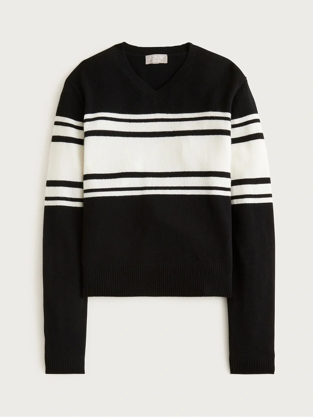 J. Crew Cashmere high V-neck sweater in stripe Black and White Size XS